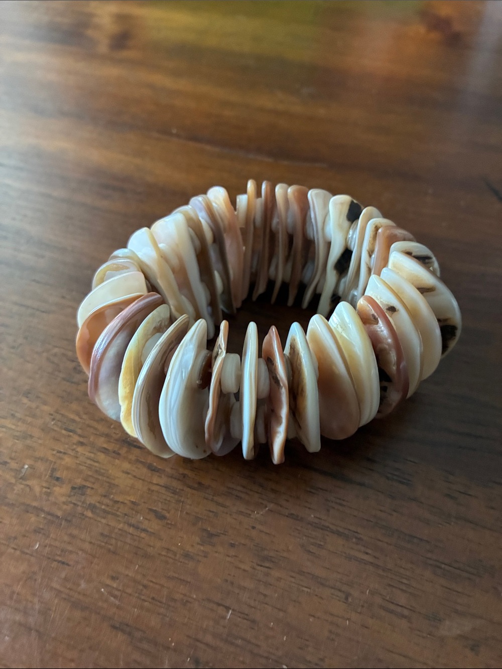 Cream and Tan Shell Stretch Bracelet